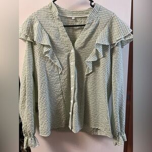 Green Gingham Ruffle Blouse
